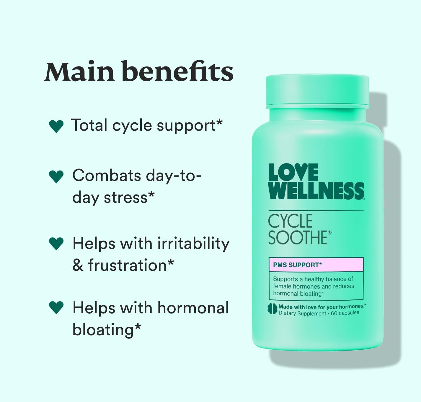 Love Wellness Cycle Soothe - Suplemento para el ciclo menstrual, 60 cápsulas