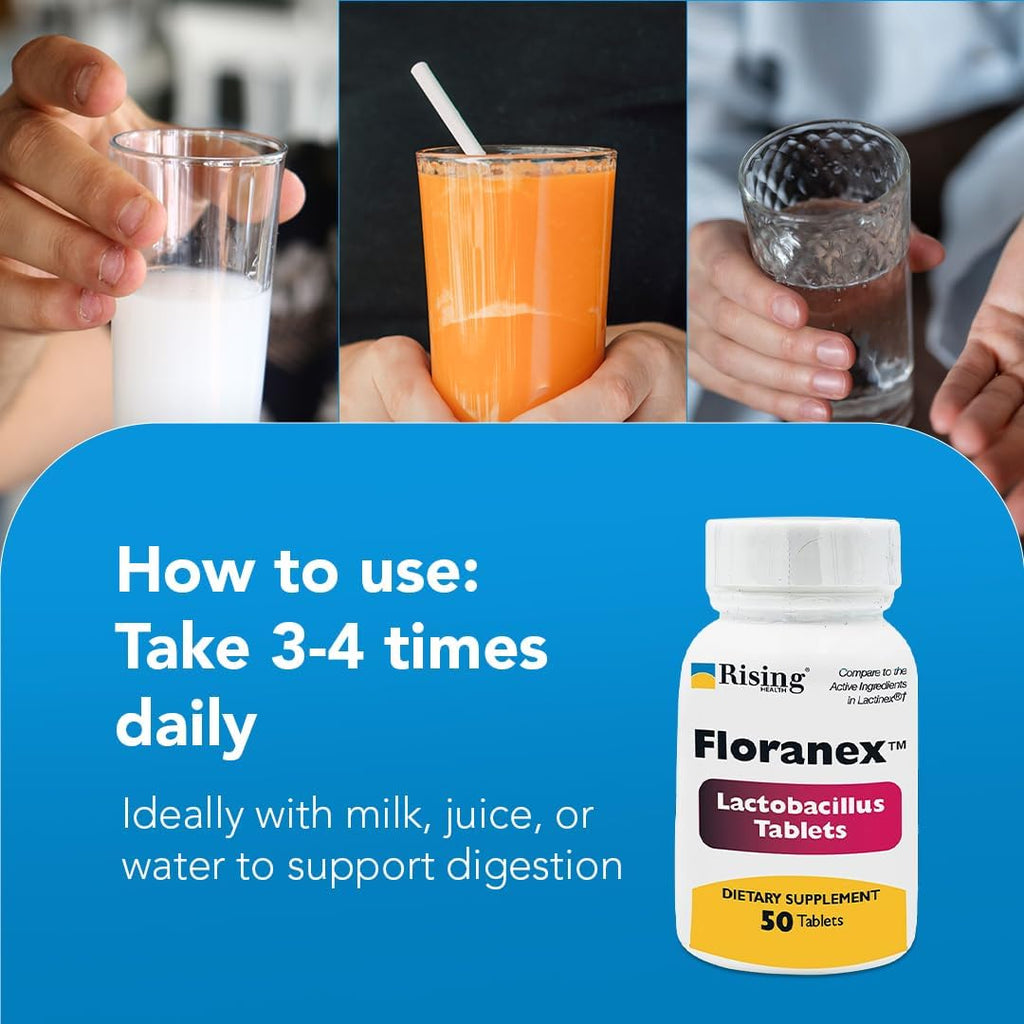 Rising Health Floranex Probiótico Lactobacillus - 50 Comprimidos para Salud Digestiva