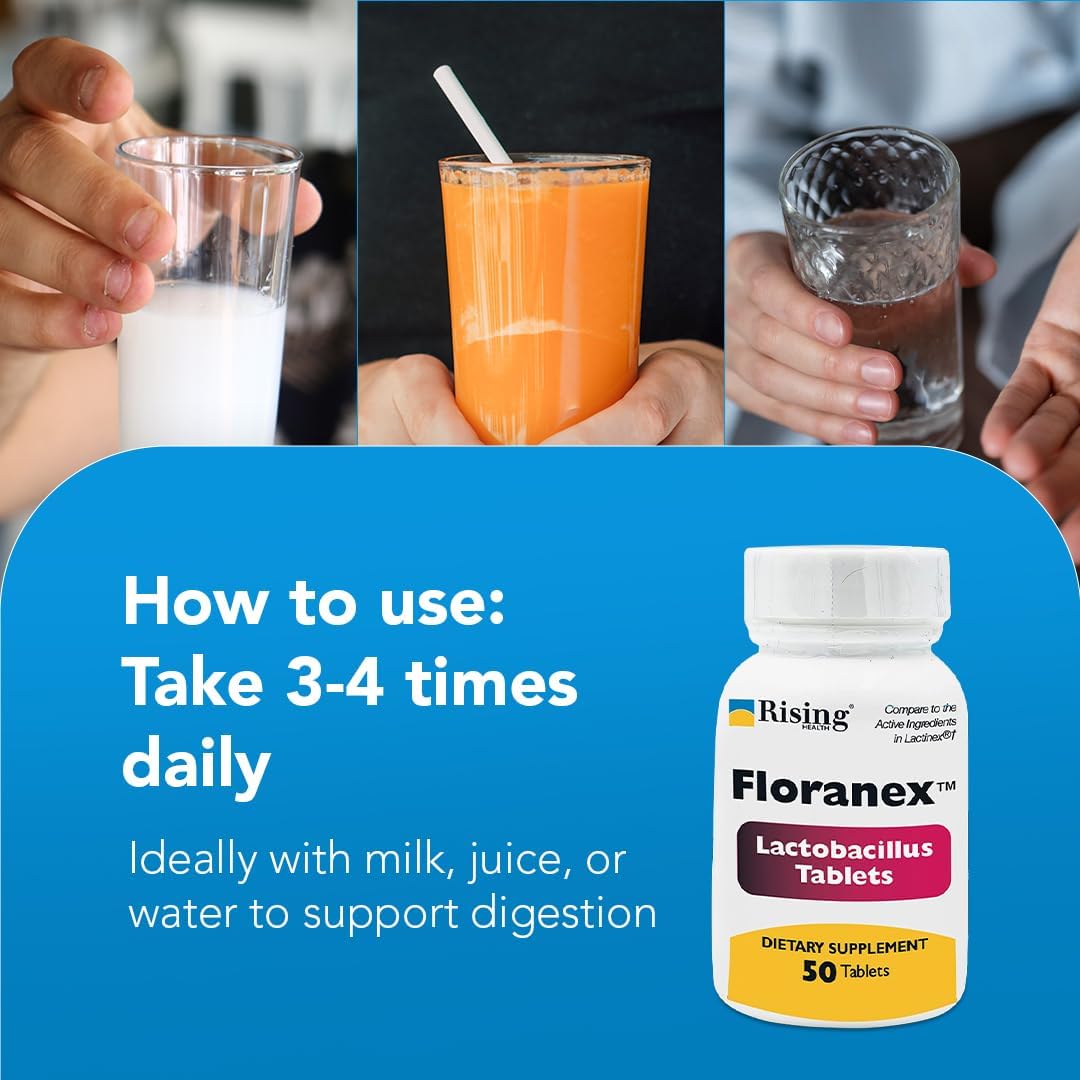 Rising Health Floranex Probiótico Lactobacillus - 50 Comprimidos para Salud Digestiva