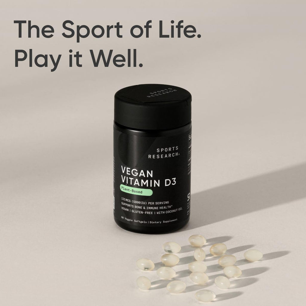 Sports Research Vitamina D3 Vegana 5000 IU (125 mcg) con Aceite de Coco - 60 Softgels