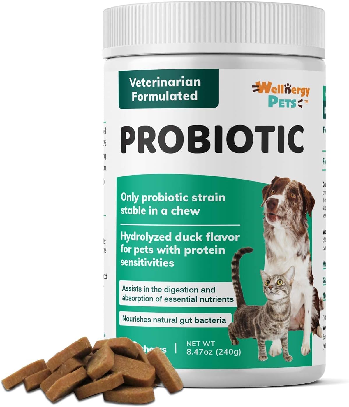 Wellnergy Probióticos y Prebióticos Diarios en Masticables Suaves para Perros y Gatos - 60 unidades