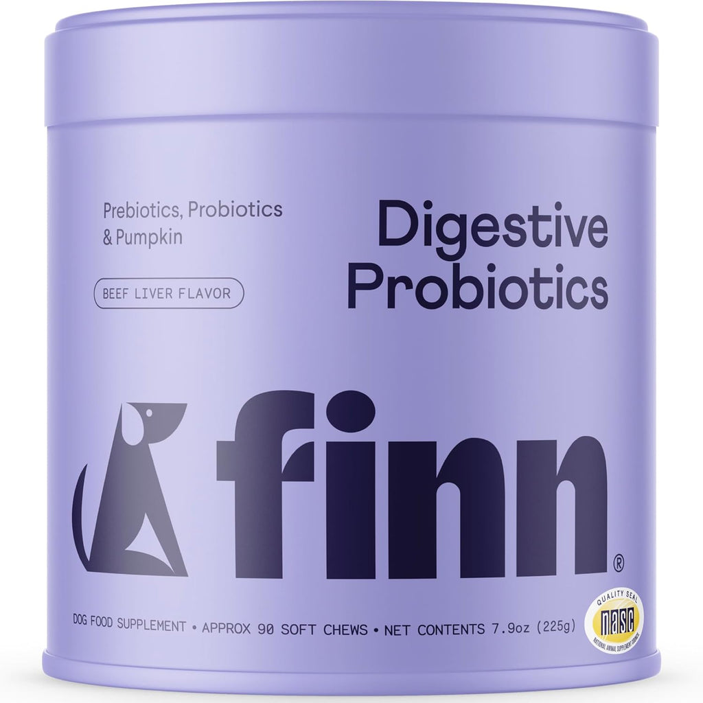 Finn Probióticos Digestivos para Perros - Calabaza y Prebióticos - 90 Masticables - 6 Cepas, 3 Mil Millones UFC