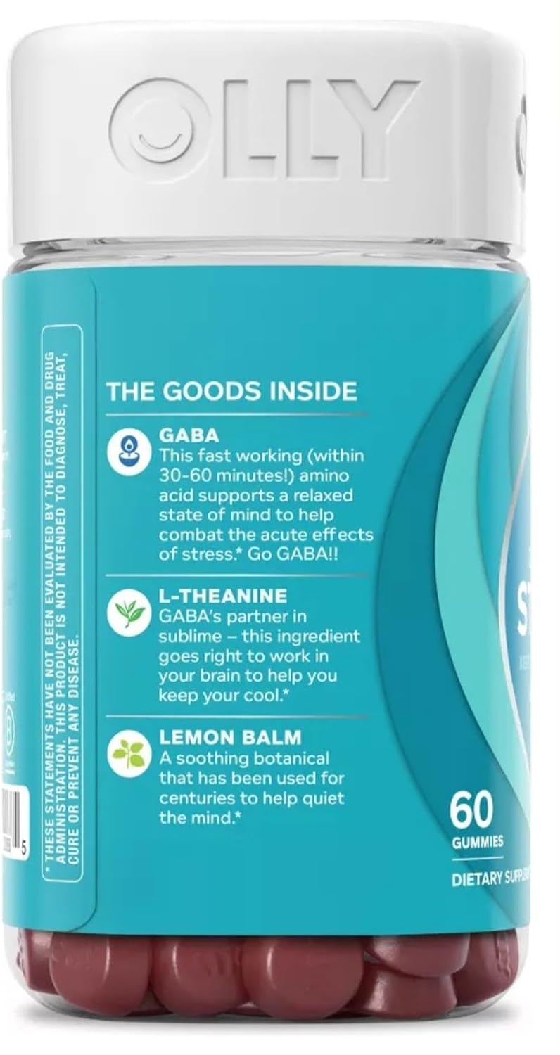 OLLY Goodbye Stress Gummy - Suplemento para el Estrés con GABA, L-Theanine y Melisa, 60 Gominolas Sabor Baya