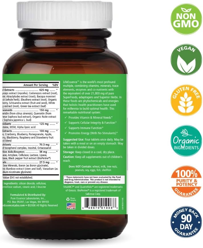 Pure Essence Labs LifeEssence Multivitamin - Complejo Vitamínico para Mujeres y Hombres, 240 Comprimidos