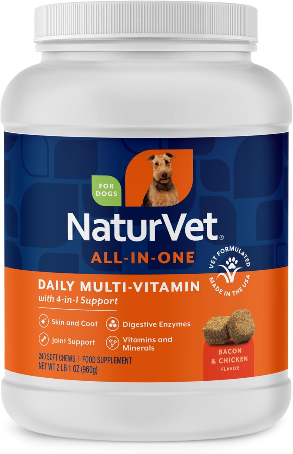 NaturVet Suplemento Todo en Uno para Perros – 240 Masticables Blandos