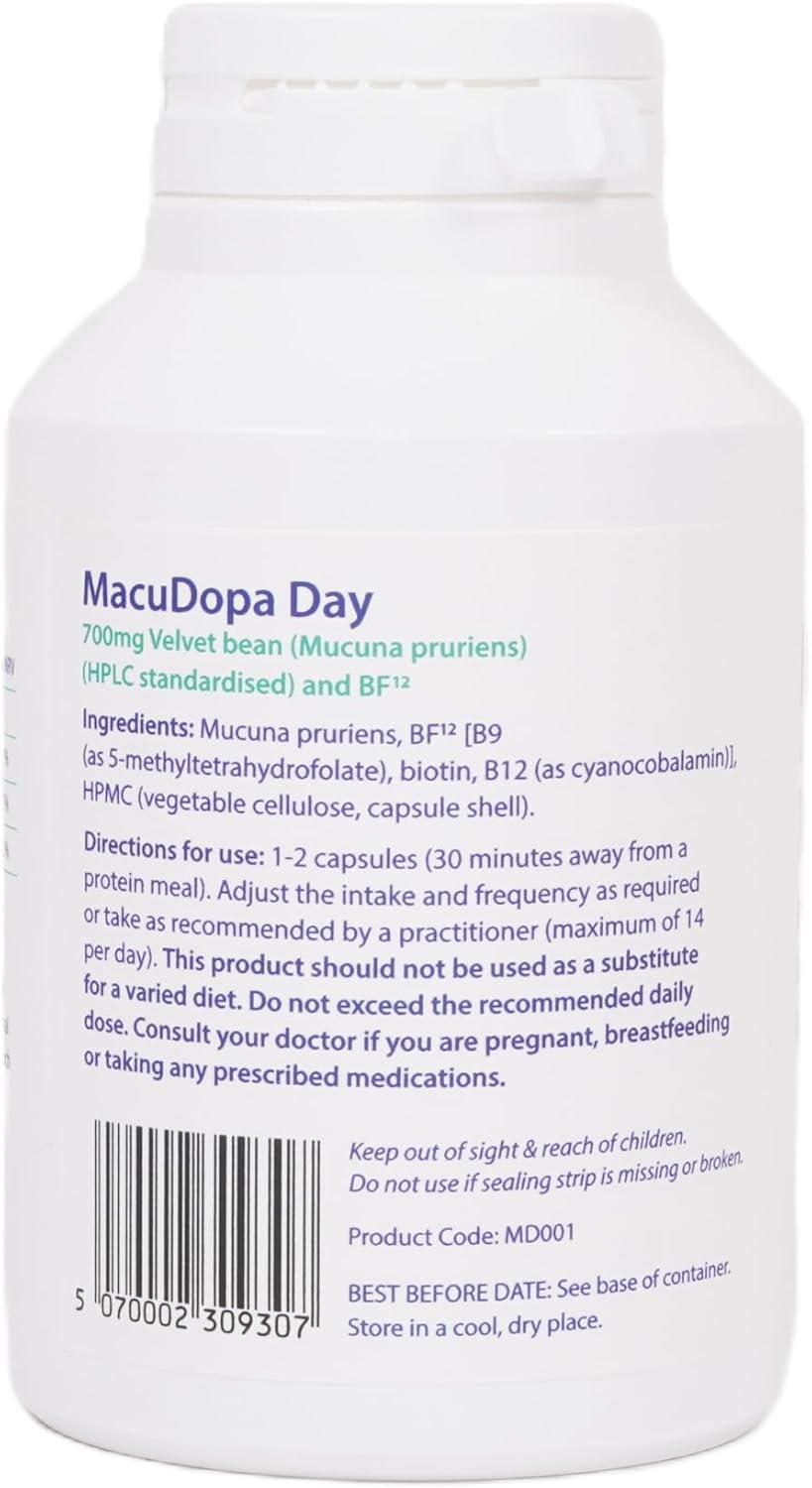 MacuDopa Day Cápsulas 700 mg, 63% Levodopa (L-Dopa), 120 Cápsulas Veganas