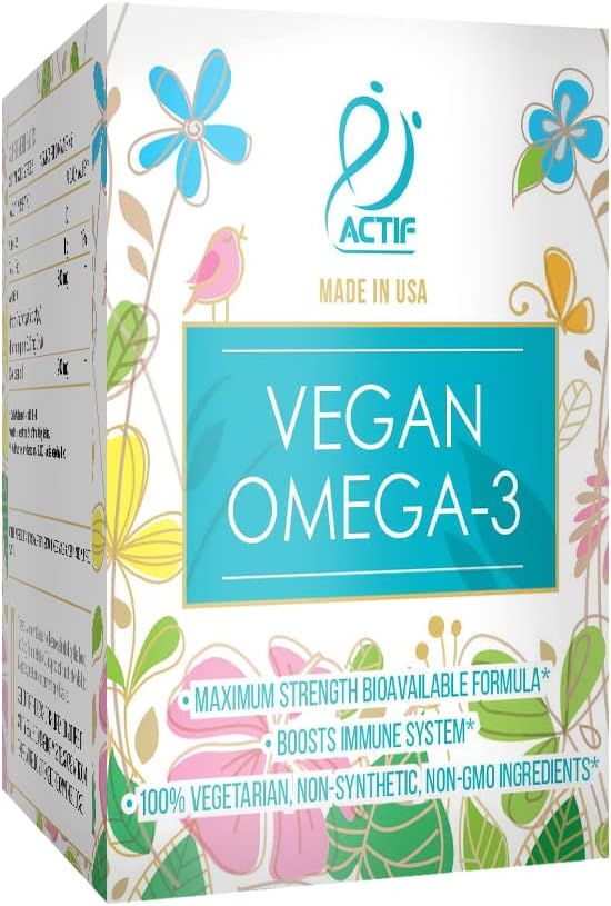 Actif Vegan Omega-3: Aceite de Algas de Alta Concentración, DHA y EPA Orgánicos, 90 Cápsulas