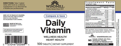 Windmill Daily Vitamin 100 Tablets – Sin gluten : apto para personas con sensibilidad al gluten o celiaquía. – Image 2