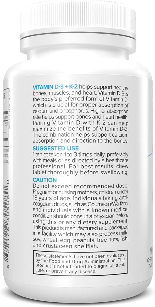 Portions Master Vitamina D3 5000 UI + K2 MK-7, 60 Cápsulas - Salud Ósea y Cardiovascular