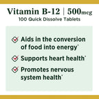 Nature's Bounty Vitamina B12 500 mcg, Comprimidos Sublinguales, 100 Unidades (Pack de 2)