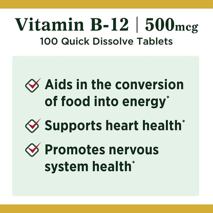Nature's Bounty Vitamina B12 500 mcg, – Contribuye a la formación normal de glóbulos rojos , esencial para – Image 3