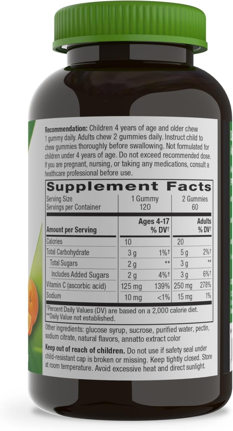 Nature's Way Gomitas de Vitamina C, 250 mg, Sabor Naranja, 120 unidades