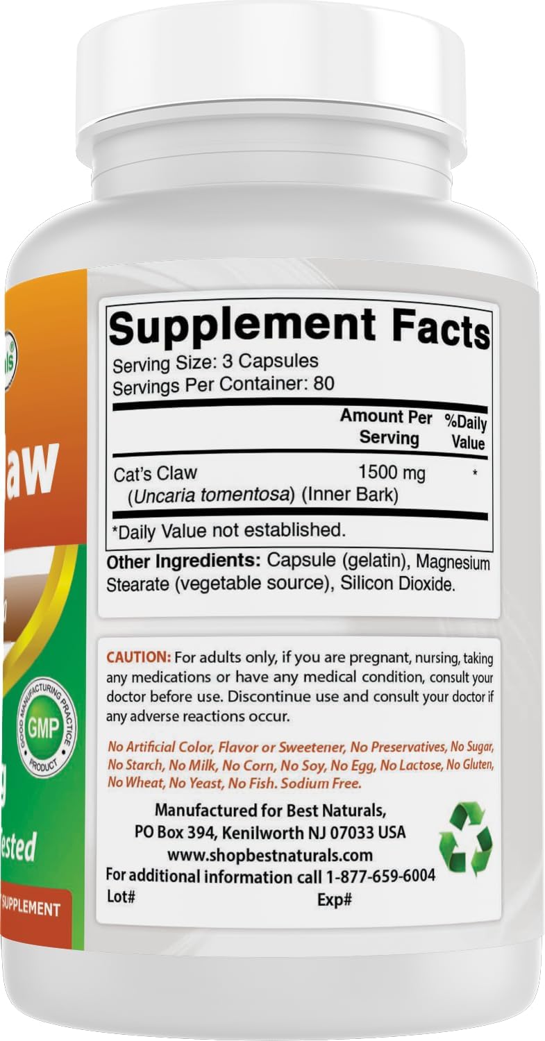Best Naturals Uña de Gato 500 mg, 240 Cápsulas