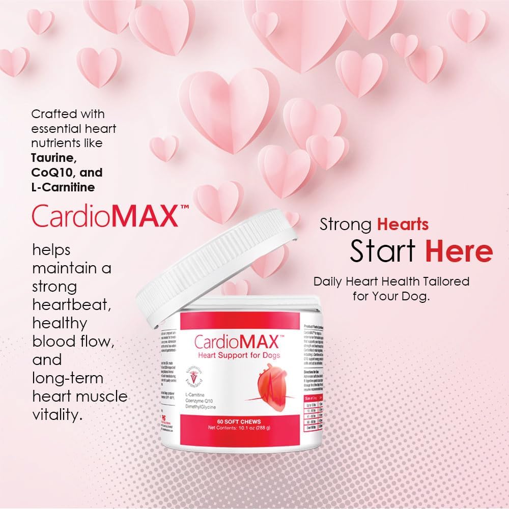 CARDIOMAX Suplemento de Apoyo Cardíaco para Perros - Antioxidantes, L-Taurina, CoQ10 - 60 Masticables Blandos