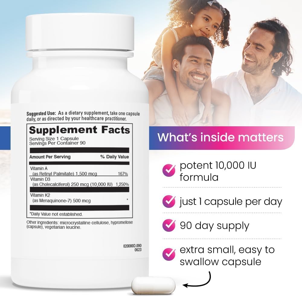 Revitalize ADK – Suplemento de Vitaminas A, D3 y K2 (10.000 UI), 90 Cápsulas