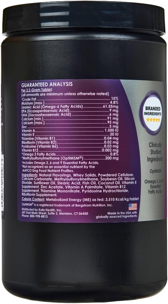 Kala Health PeakTails Skin & Coat Support para Perros – 150 Comprimidos Masticables con MSM, Aceite de Pescado, Omega-3 y Omega-6