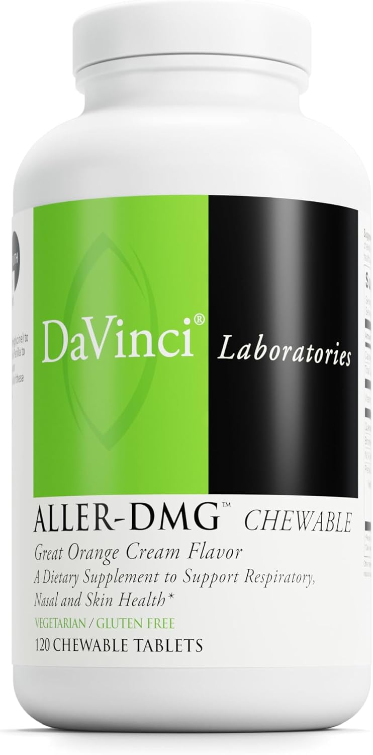 DAVINCI Labs Aller-DMG Masticable - Apoyo Inmunitario y Respiratorio - Sabor a Naranja Cremosa - 120 Comprimidos Vegetarianos (60 Dosis)