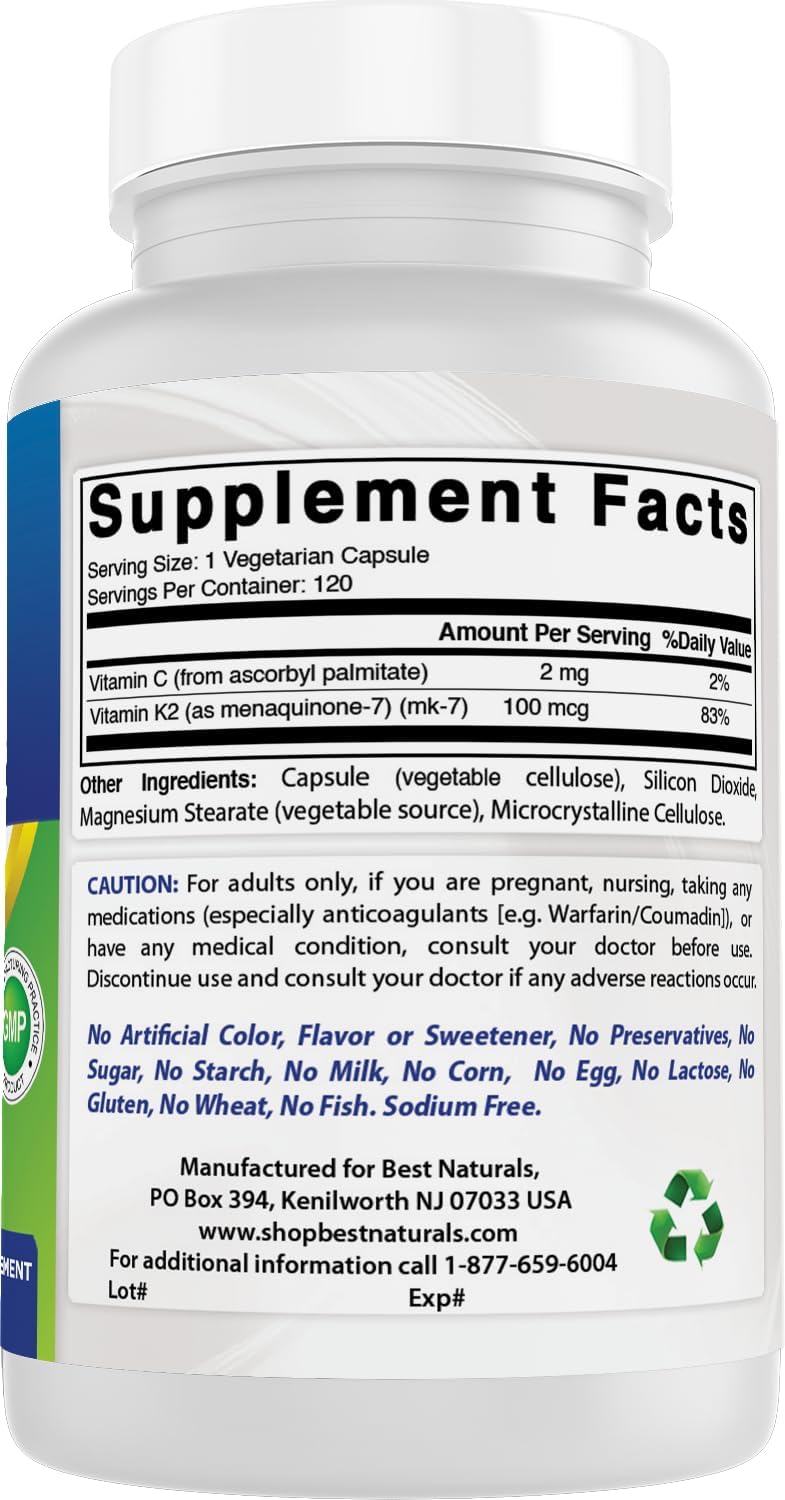 Best Naturals MK-7 Vitamina K2 100 mcg 120 Cápsulas Vegetales