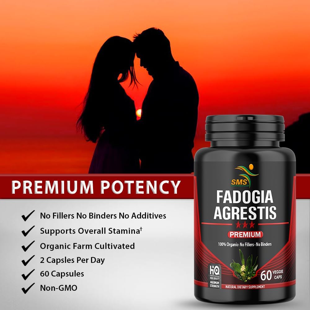 Fadogia Agrestis Extracto en Cápsulas (Máxima Potencia) 1,000mg por Servicio | Apoya el Rendimiento Deportivo, Fuerza, Impulso | Orgánico, Probado por Terceros, Sin Gluten, 60 Cápsulas Veganas