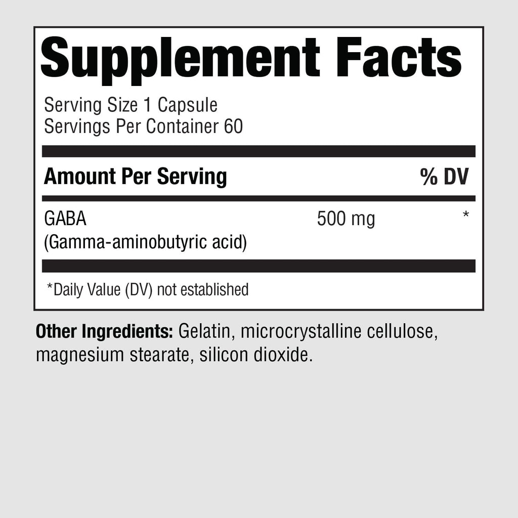 PureFormulas GABA 500 mg - 60 Cápsulas | Suplemento Alimenticio de GABA Natural (Ácido Gamma-Aminobutírico) | No OGM, Sin Gluten