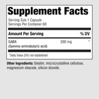 PureFormulas GABA 500 mg - 60 Cápsulas | Suplemento Alimenticio de GABA Natural (Ácido Gamma-Aminobutírico) | No OGM, Sin Gluten
