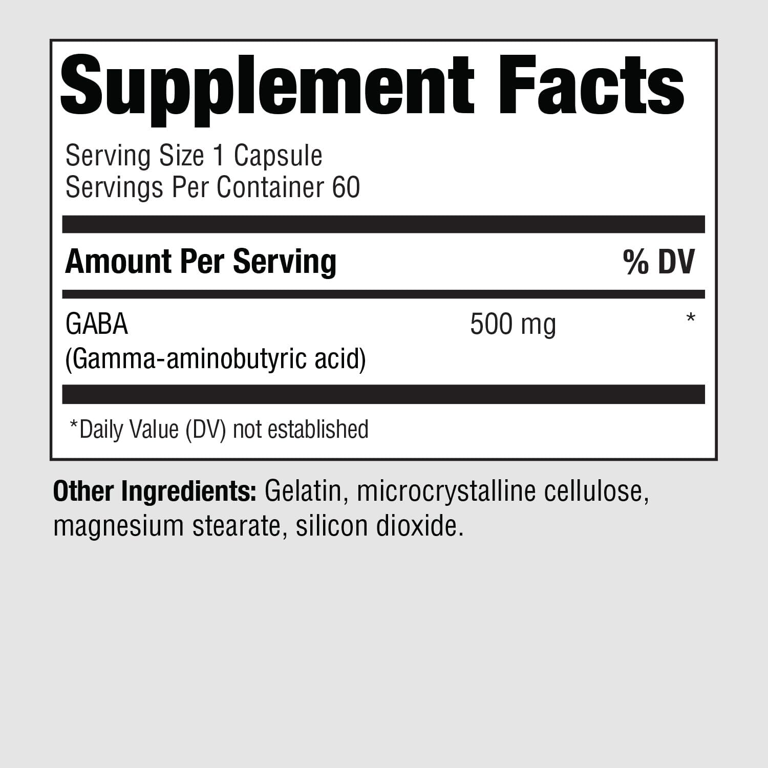 PureFormulas GABA 500 mg - 60 Cápsulas | Suplemento Alimenticio de GABA Natural (Ácido Gamma-Aminobutírico) | No OGM, Sin Gluten