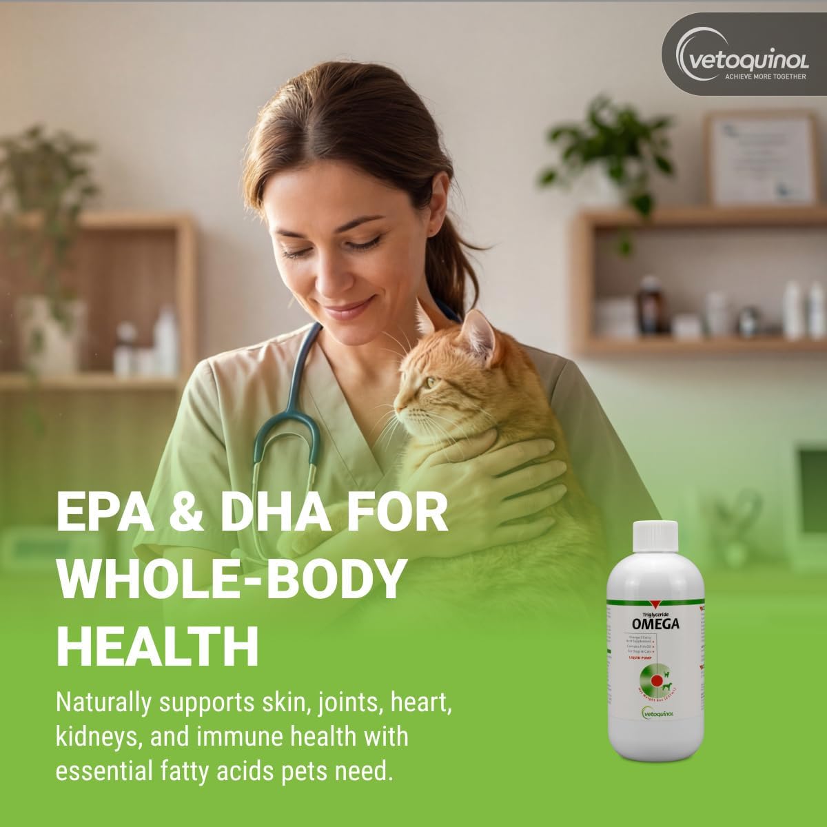 Vetoquinol Triglyceride Omega - Aceite de Pescado para Perros y Gatos - Favorece la Piel Saludable, el Pelaje y la Respuesta Inmunitaria Normal - Suplemento con Mezcla de Vitaminas para el Corazón, los Ojos, los Huesos y los Músculos - 8 oz (237 ml)