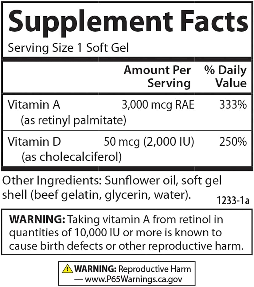Carlson A & D, 10000 IU (3000 mcg RAE) Vitamina A, 2000 IU (50 mcg) Vitamina D, 300 Cápsulas Blandas