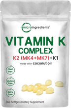 Super Vitamin K Complex (K2 MK7 + MK4 & K1), 360 Cápsulas de Aceite de Coco | Vitaminas K Fácilmente Absorbibles