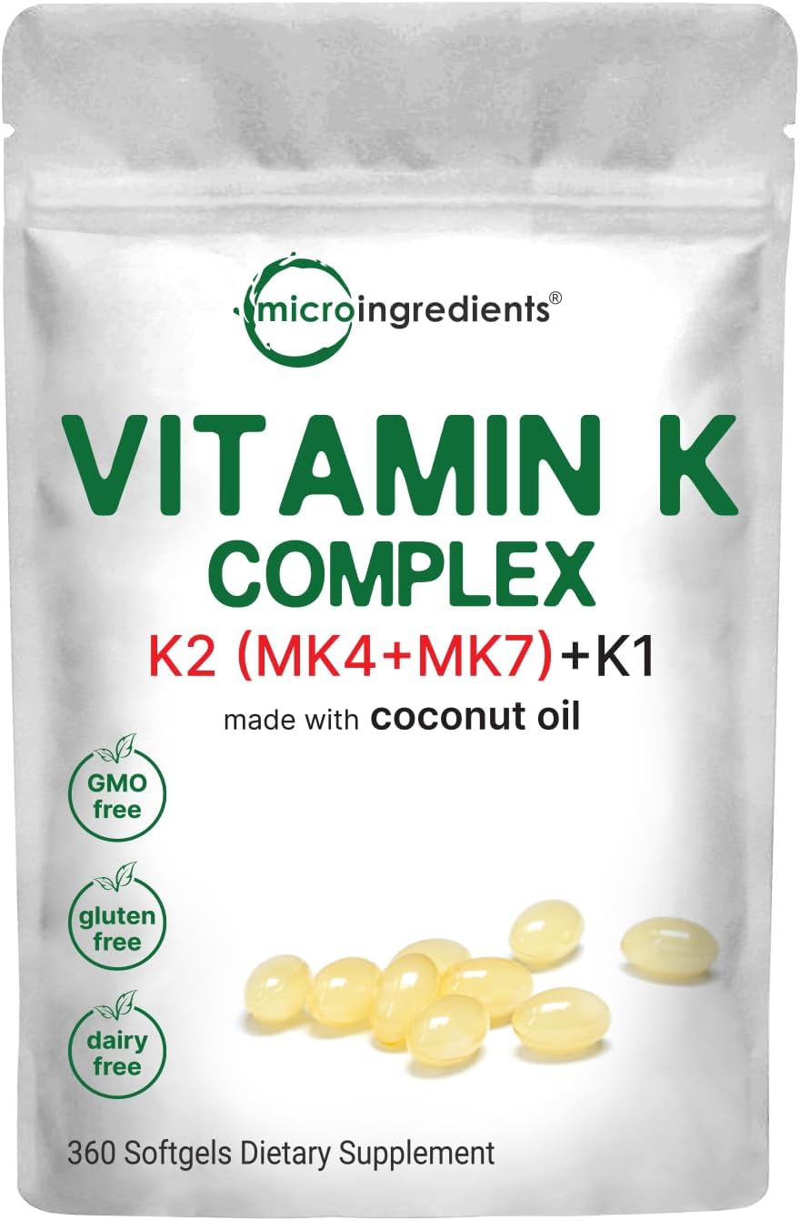 Super Vitamin K Complex (K2 MK7 + MK4 & K1), 360 Cápsulas de Aceite de Coco | Vitaminas K Fácilmente Absorbibles