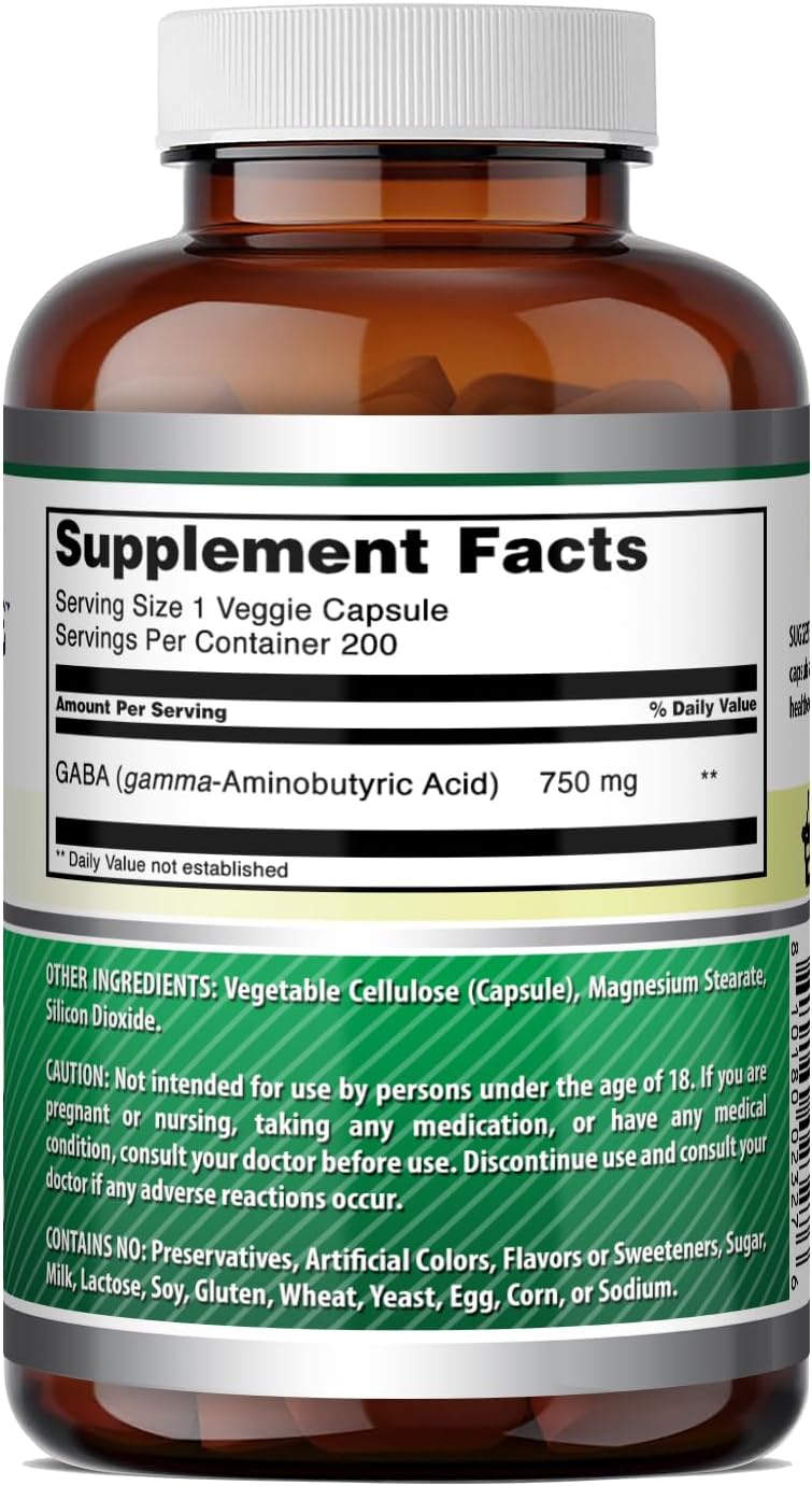 Amazing Formulas GABA 750mg por ración - 200 Cápsulas Vegetales