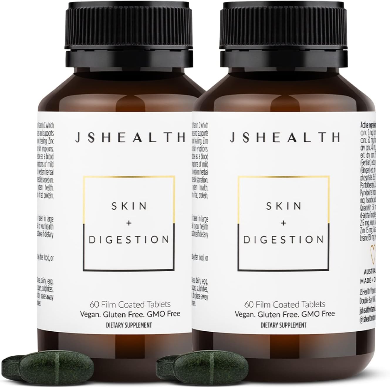 JSHealth Vitamins Skin and Digestion Formula – Complemento para piel y digestión con zinc, 120 comprimidos