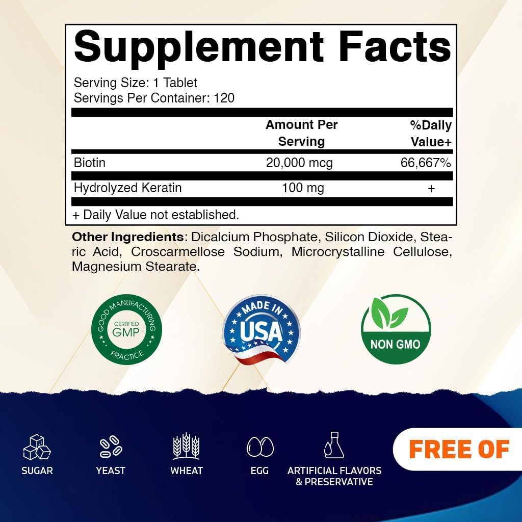 Vitamatic Biotina 20000 mcg con Keratina 100mg - 120 Comprimidos