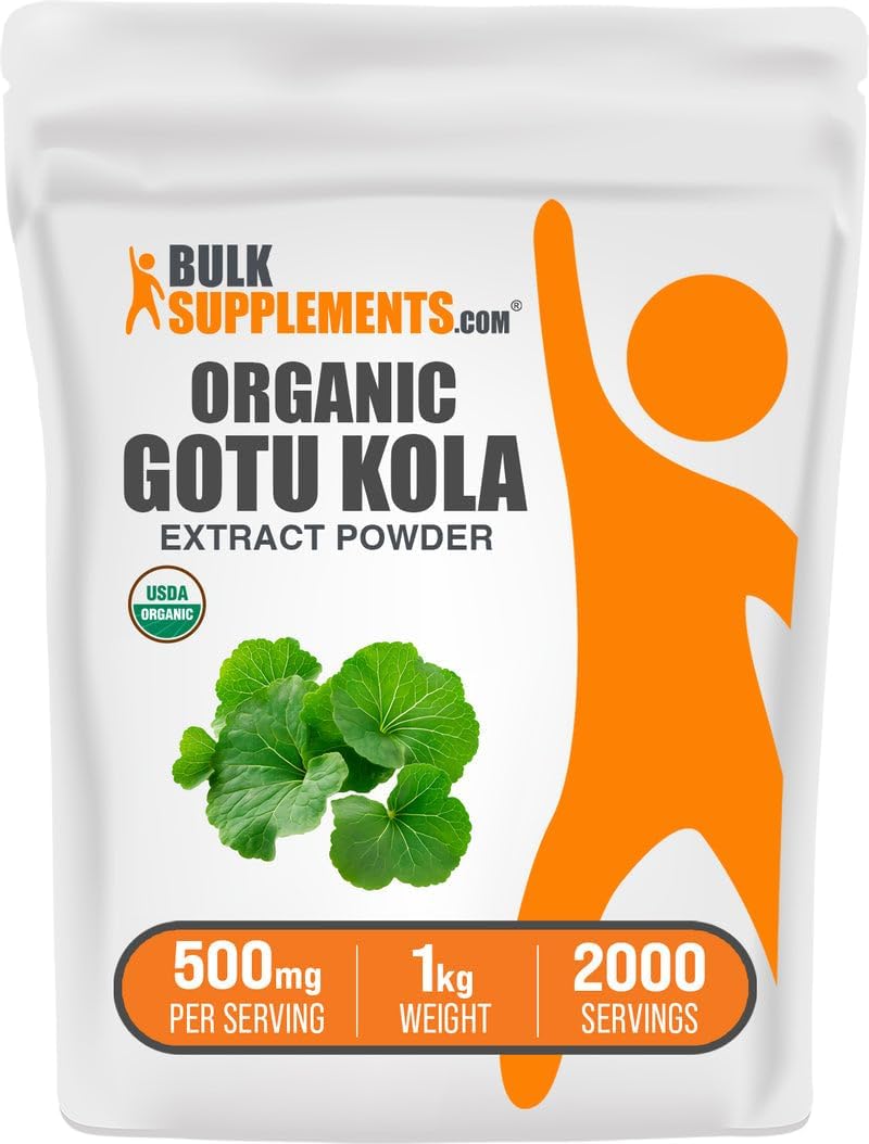 BulkSupplements.com Polvo de Extracto Orgánico de Gotu Kola - Sin Gluten, 500mg por Ración, 1kg