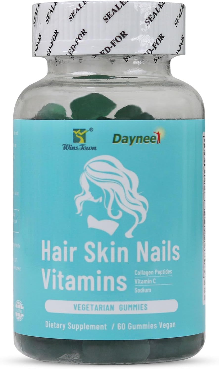 Wins Town Gominolas para Cabello, Piel y Uñas, 60 Ct, Vegano, Sabor Fresa