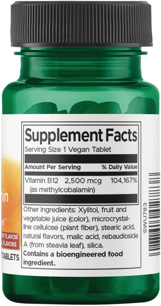 Swanson Vitamina B12 Metilcobalamina - Sabor Cereza Negra Natural 2500 mcg 60 Comprimidos (Paquete de 2)