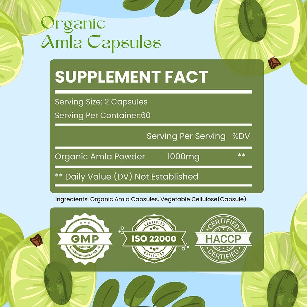 Amla Cápsulas Orgánicas (Phyllanthus Emblica) – 120 Cápsulas | Superalimento Antioxidante Natural