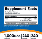 Nutricost Folic Acid (Vitamin B9) 1000 mcg, 240 Capsules