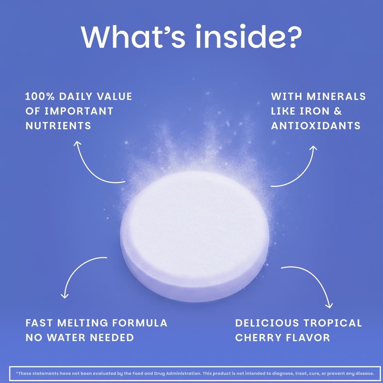 EZ Melts Multivitamínico + Hierro - 60 Comprimidos Disolventes Sabor Tropical Cherry