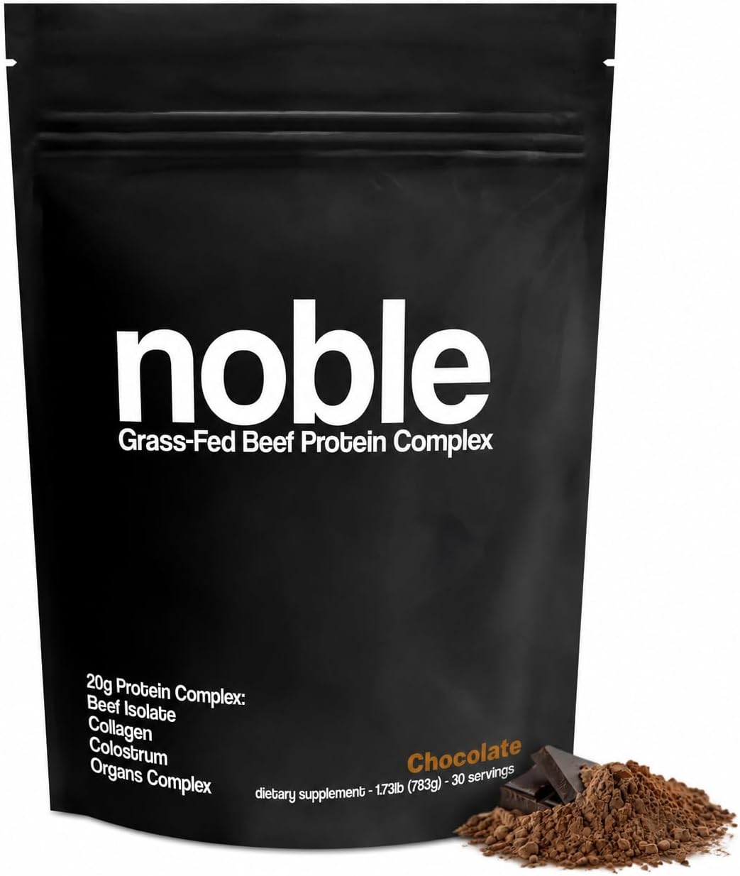 Noble All-in-One Proteína de Chocolate, 21g Proteína de Ternera Alimentada con Pasto y Colágeno, Mezcla de Órganos y Calostro, Sin Suero, Sin Aceites, Sin Carbohidratos, 30 Porciones (794g)