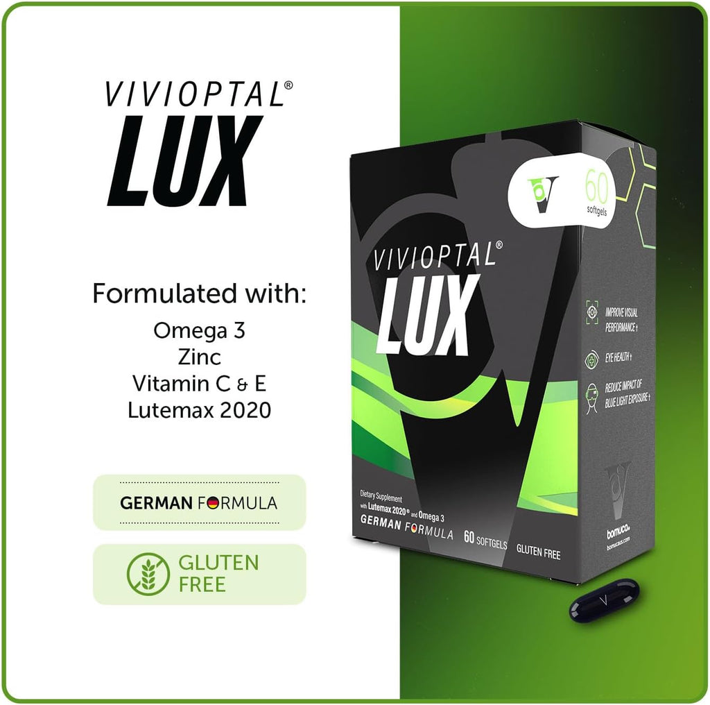 Vivioptal Lux 60 Cápsulas Blandas - Omega 3, Zinc, Vitaminas C y E, Multivitamínico y Multimineral, Sin Gluten, Fórmula Alemana
