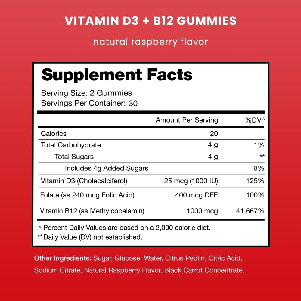 NutraChamps Vitamina D3 y B12 Gominolas con Metil B12 y Folato - 60 Gominolas
