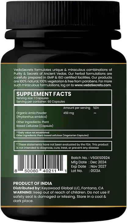 VedaSecrets Cápsulas de Amla Orgánicas - 60 – Digestión: Fácil de digerir, suave para el estómago, apto para – Image 5