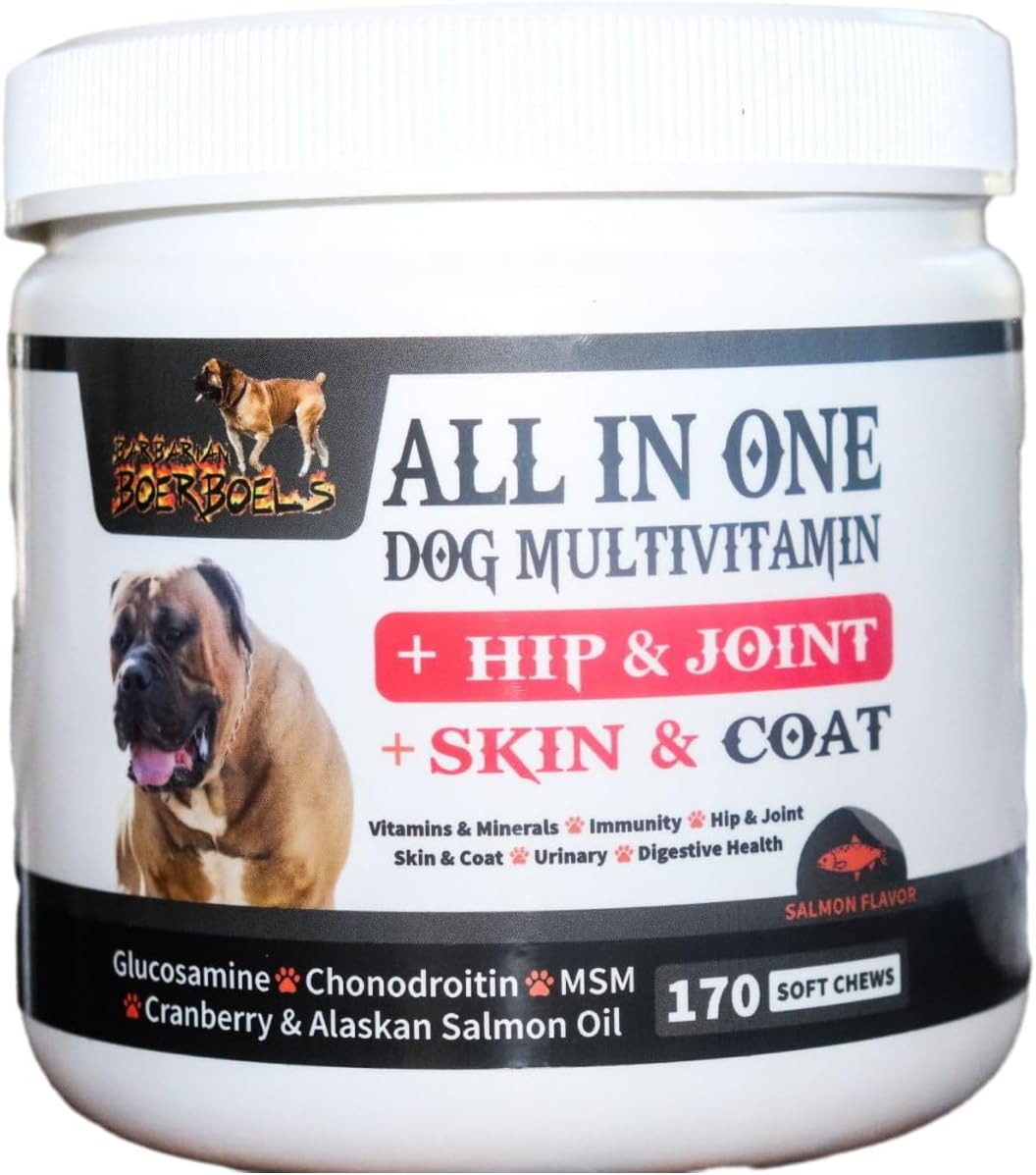Barbarian Boerboels Multivitamínico Todo en Uno para Perros – Articulaciones, Piel y Pelaje, 170 Comprimidos