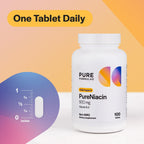 PureFormulas Pure Niacin - Vitamina B3, 500 mg Liberación Inmediata - Ácido Nicotínico - 100 Comprimidos - No OGM