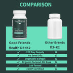 Good Friends Health - Vitamina D3 5000 UI + Vitamina K2 200 mcg - 120 Cápsulas Blandas Vegetales