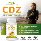 MUSCLE FOOD LABS C D Z Chewables - Vitamina C 1000 mg, Vitamina D3 y Zinc - 120 Comprimidos Masticables Vegetarianos