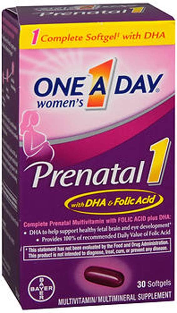One-A-Day Prenatal 1 with DHA and Folic Acid, 30 Softgels (2-Pack)