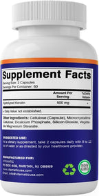 Vitamatic Queratina Hidrolizada 500mg por ración - 120 Cápsulas Vegetarianas - Suplemento de Queratina para Cabello, Piel y Uñas