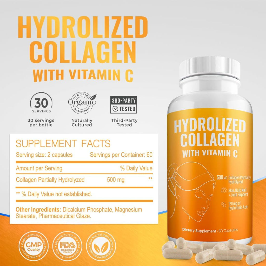 Aura Vitamin Colágeno Hidrolizado con Vitamina C Cápsulas 500 mg - Pack de 2 (120 cápsulas)